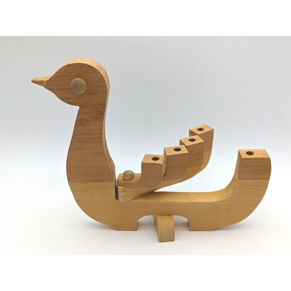 1970's Scandinavian Design Vintage Wooden Dove Bird Candelabra Candle Holder - Picture 2 of 8